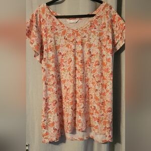 LC Lauren Conrad Pink and Orange Floral Short Sleeve Top